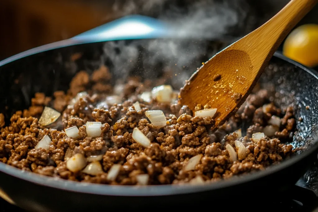 The Ultimate Mexican Beef and Rice Skillet Recipe – Easy, One-Pan Meal 3 Cooking the Beef for a Mexican Skillet Dish - The Ultimate Mexican Beef and Rice Skillet Recipe – Easy, One-Pan Meal