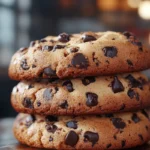 Stack of homemade crumbl cookie recipe with chocolate chips